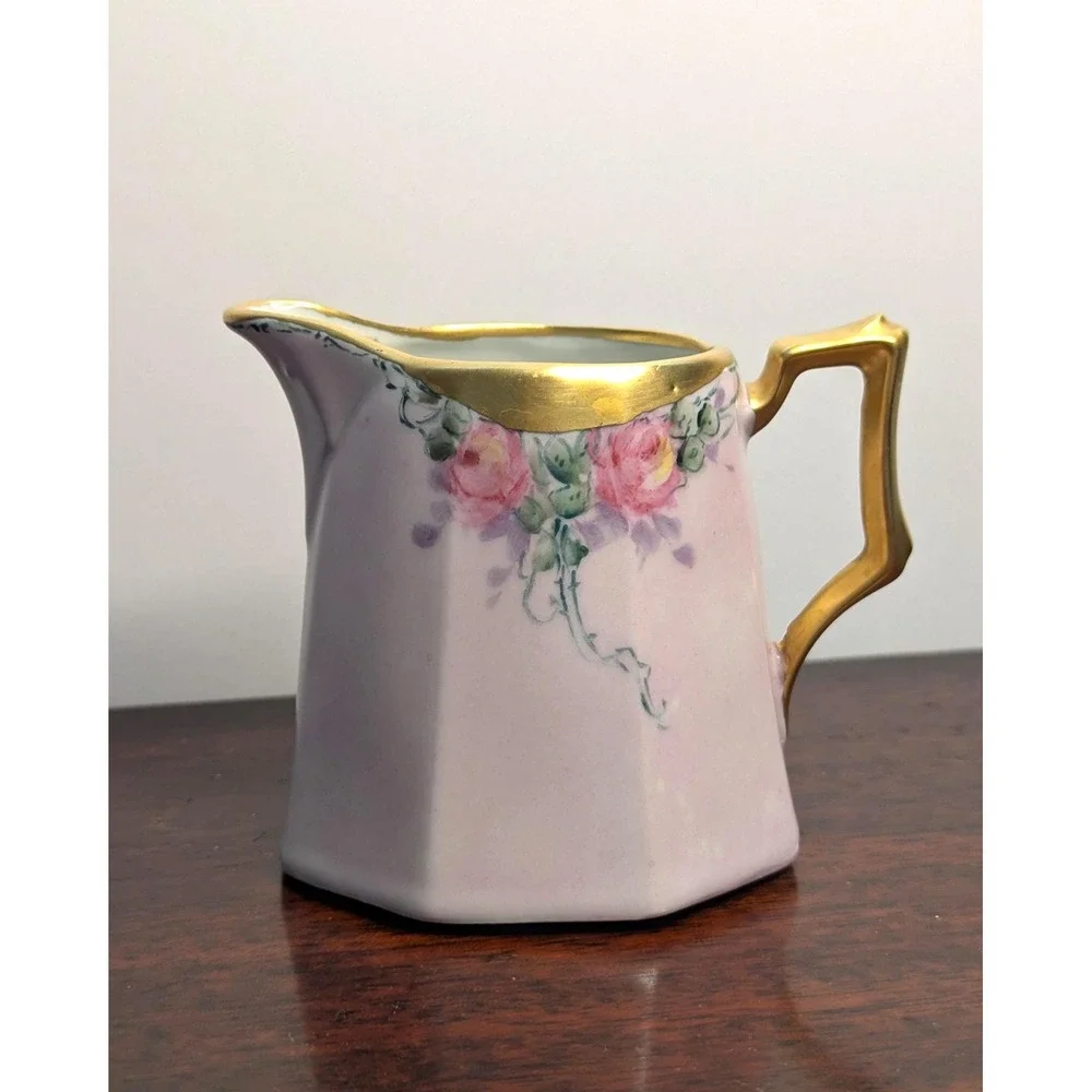 Vintage Trowbridge Lavender Porcelain Creamer Hand Painted Gold Trim Pitcher